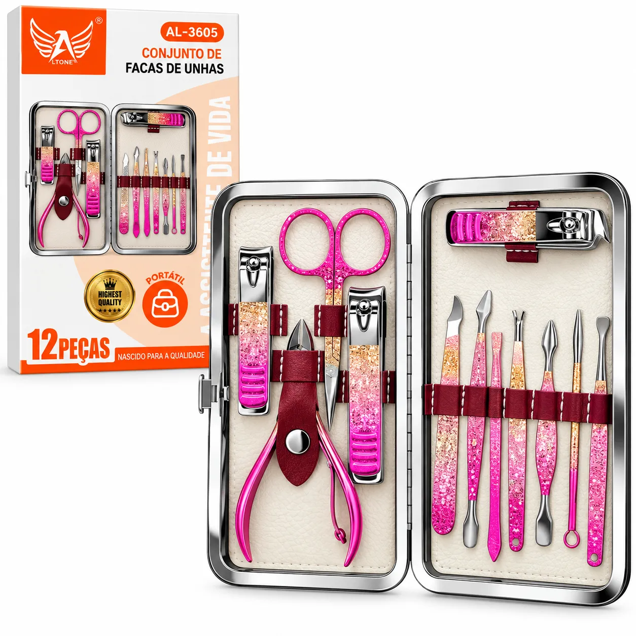 Kit Manicure Cortador De Unha 12 Peças Altomex AL-3605