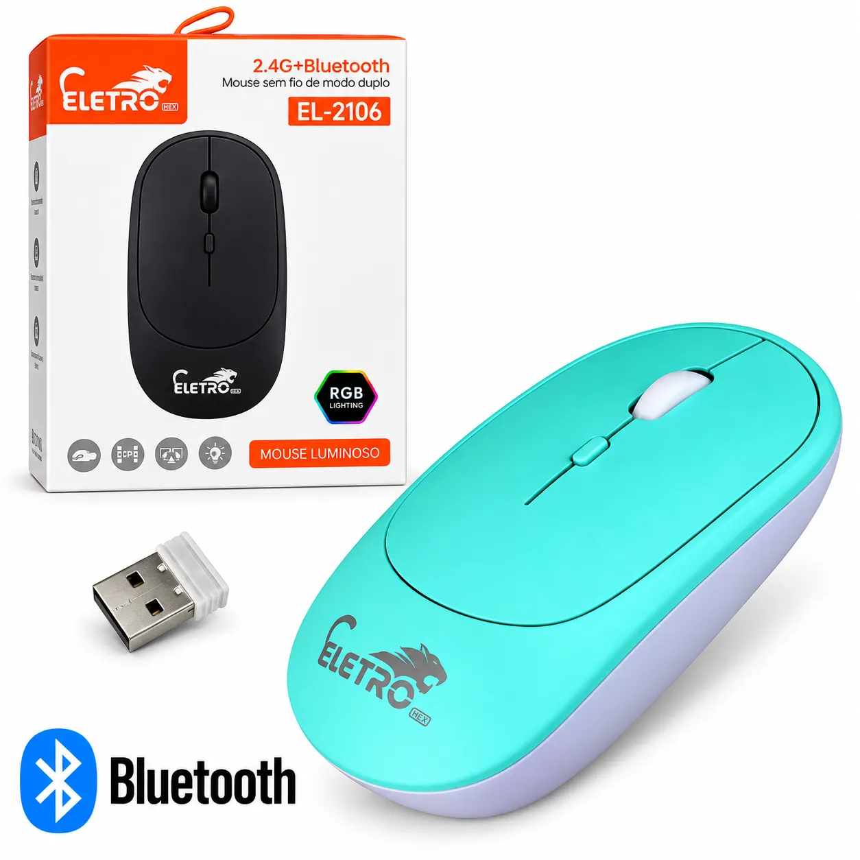 Mouse Sem Fio Recarregável Bluetooth e Antena Eletromex EL-2106