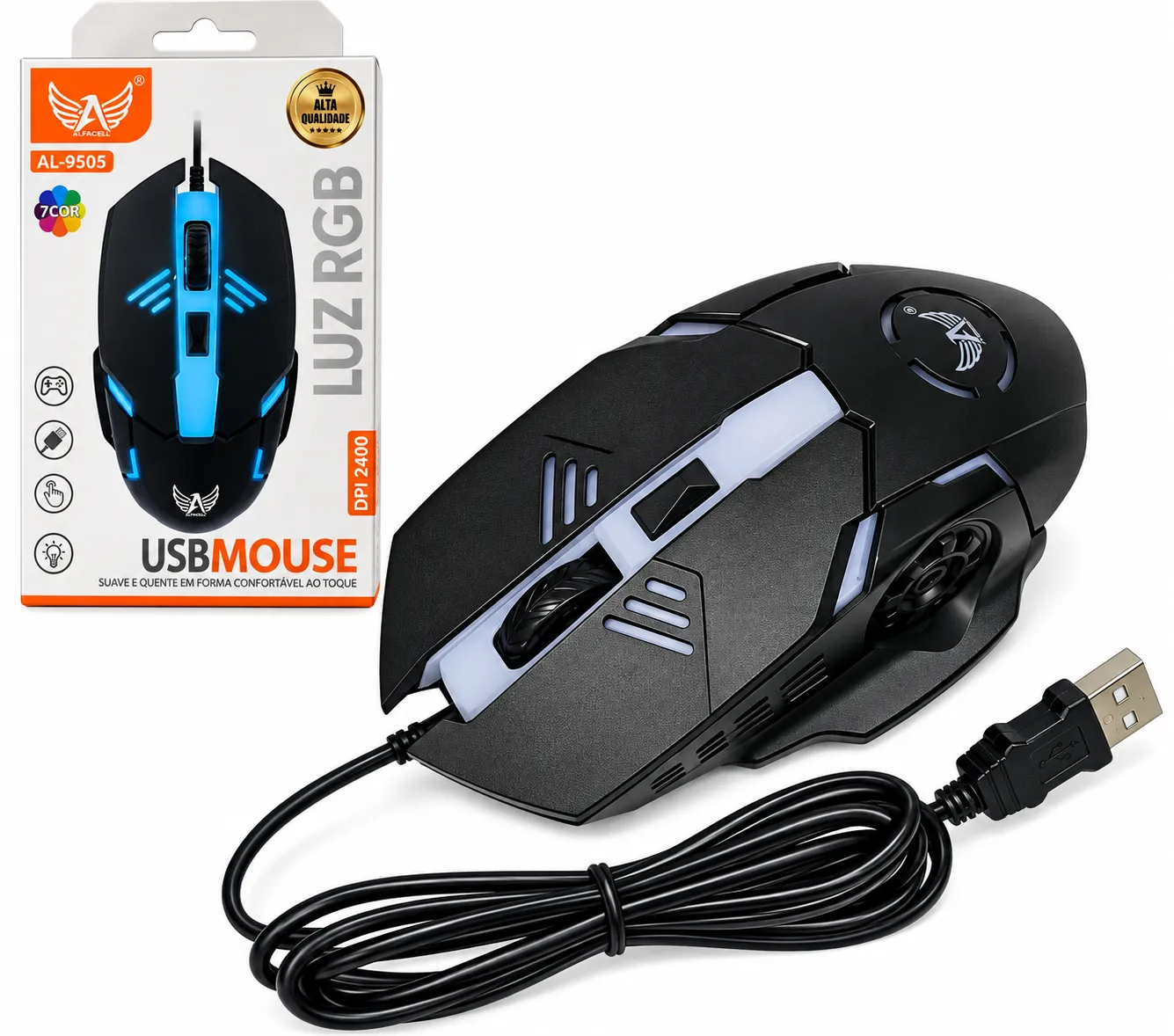Mouse Com Fio 2400 DPI Luz RGB Altomex AL-9505