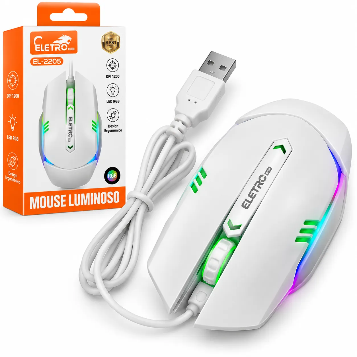 Mouse Gamer 1200DPI Com LED Eletromex EL-2205
