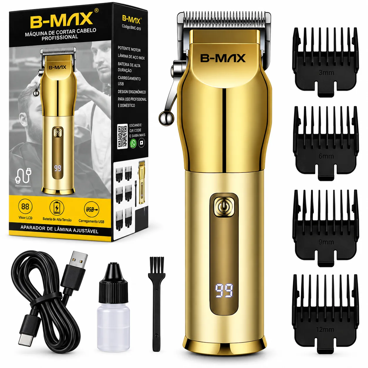 Máquina de Corte Recarregável com Visor Digital 3W - B-Max BM-C062