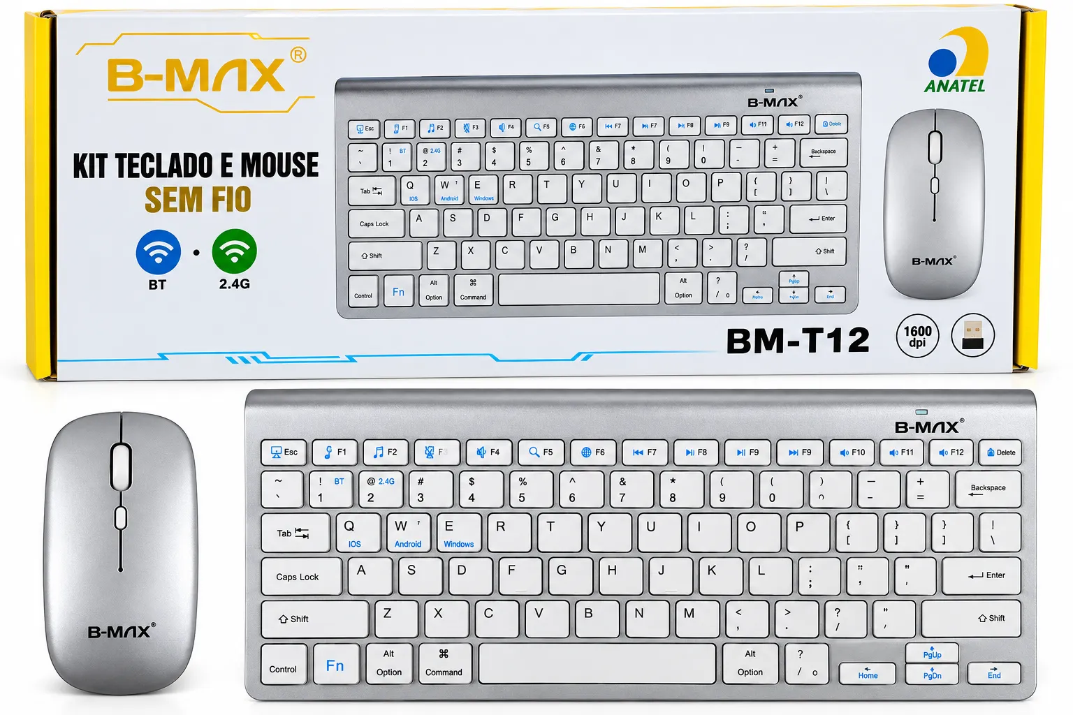 Kit Teclado e Mouse Sem Fio Slim B-Max BM-T12