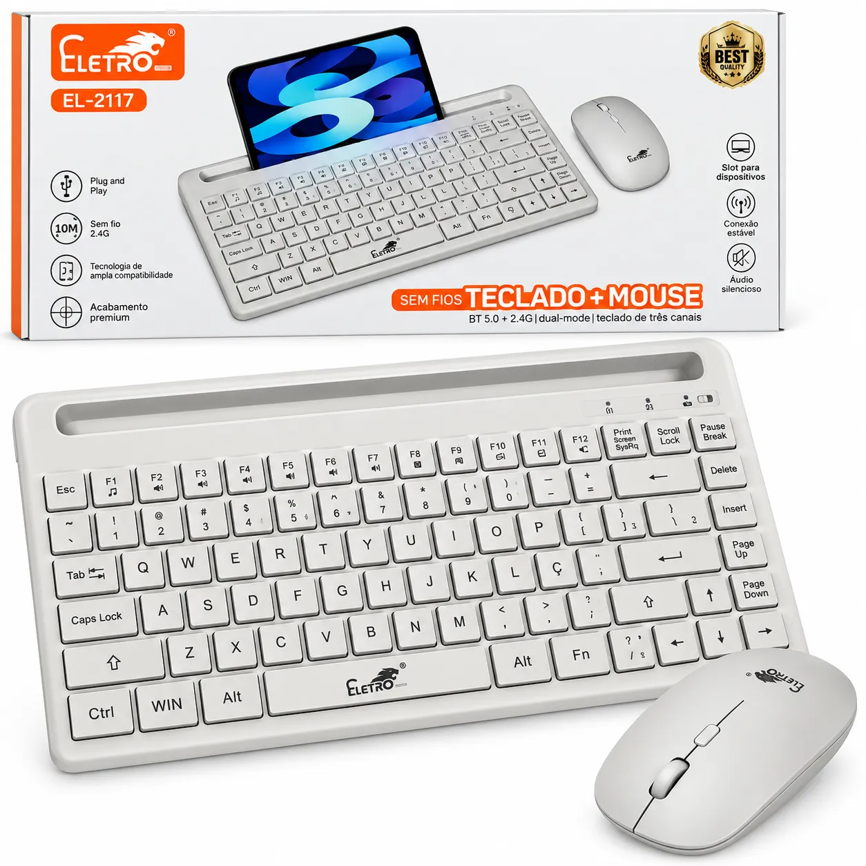 Kit Teclado e Mouse Sem Fio Slim Eletromex EL-2117