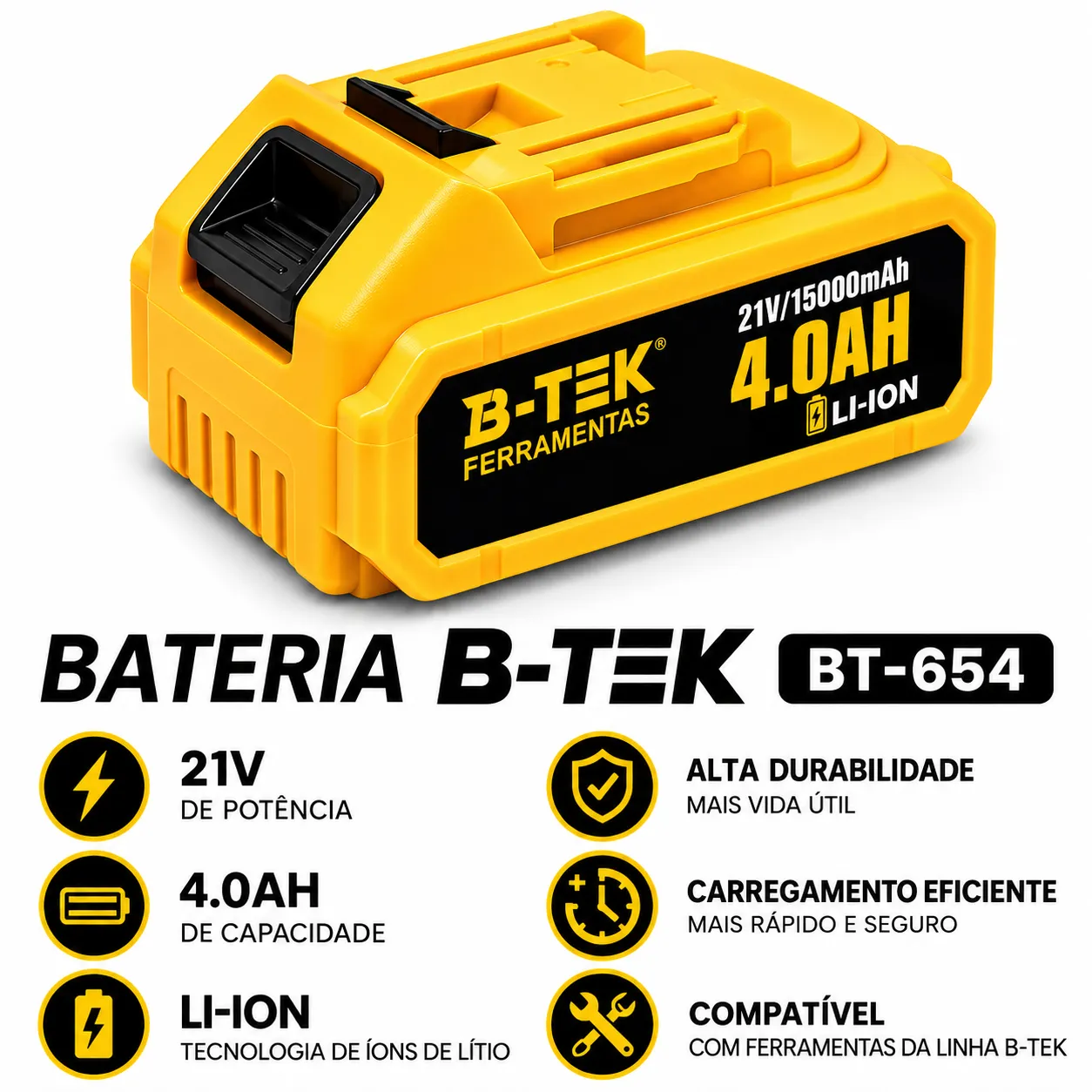 Bateria Recarregável Ferramentas Elétricas 21V 1500mah B-Tek BT-654 - 2