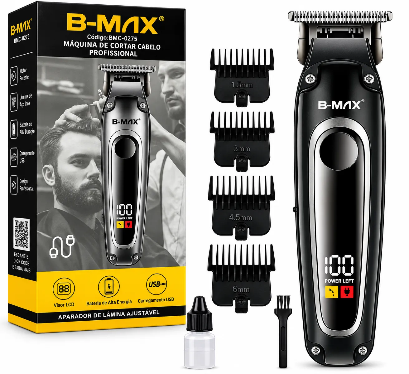 Máquina De Cortar Cabelo Profissional Com Visor B-Max BM-C025