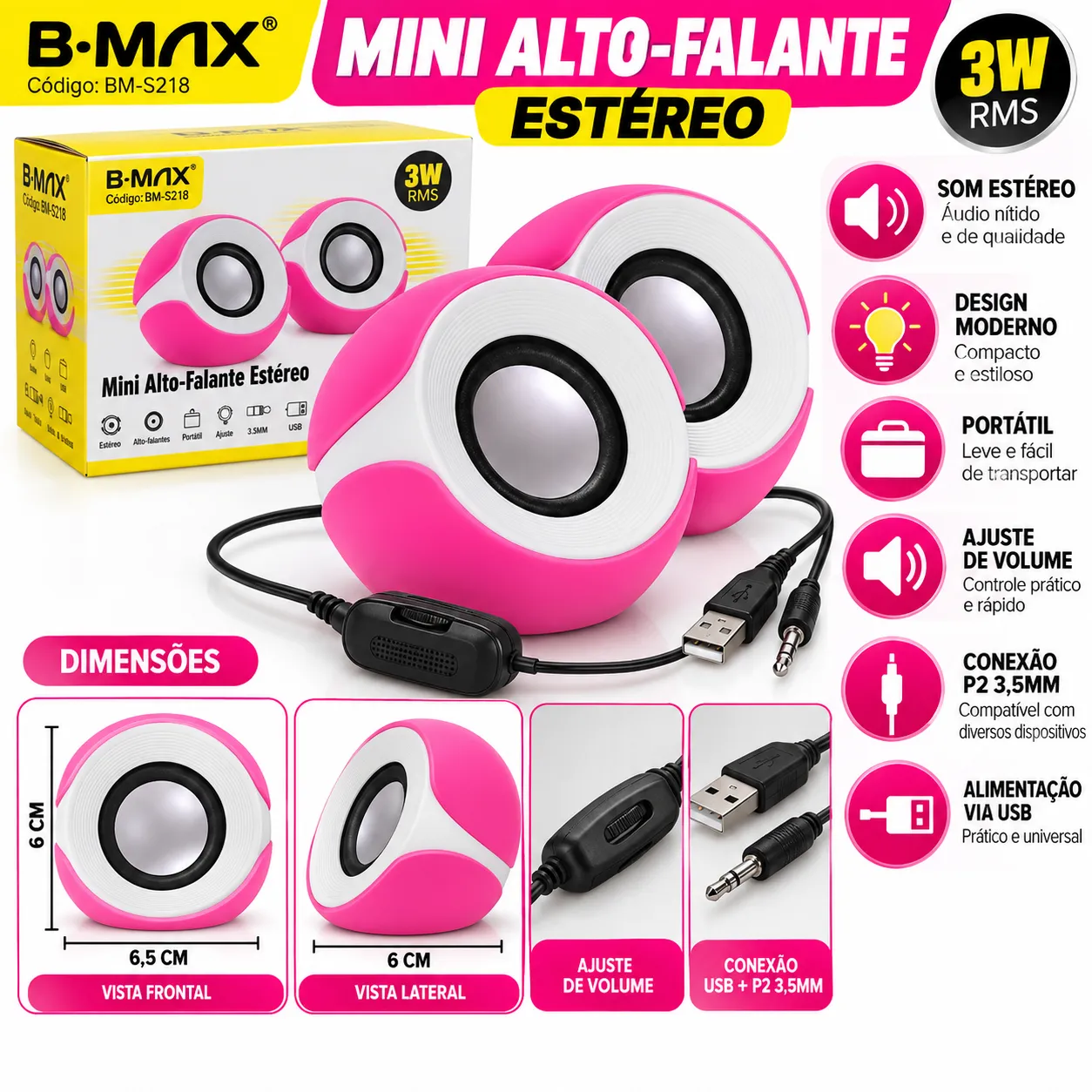 Caixa De Som Multimídia 3W B-Max BM-S218