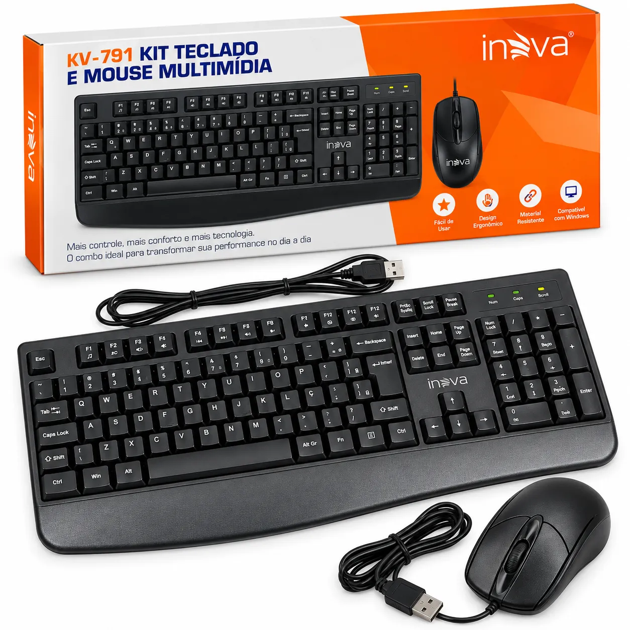Kit Teclado e Mouse Com Fio Inova KV-791