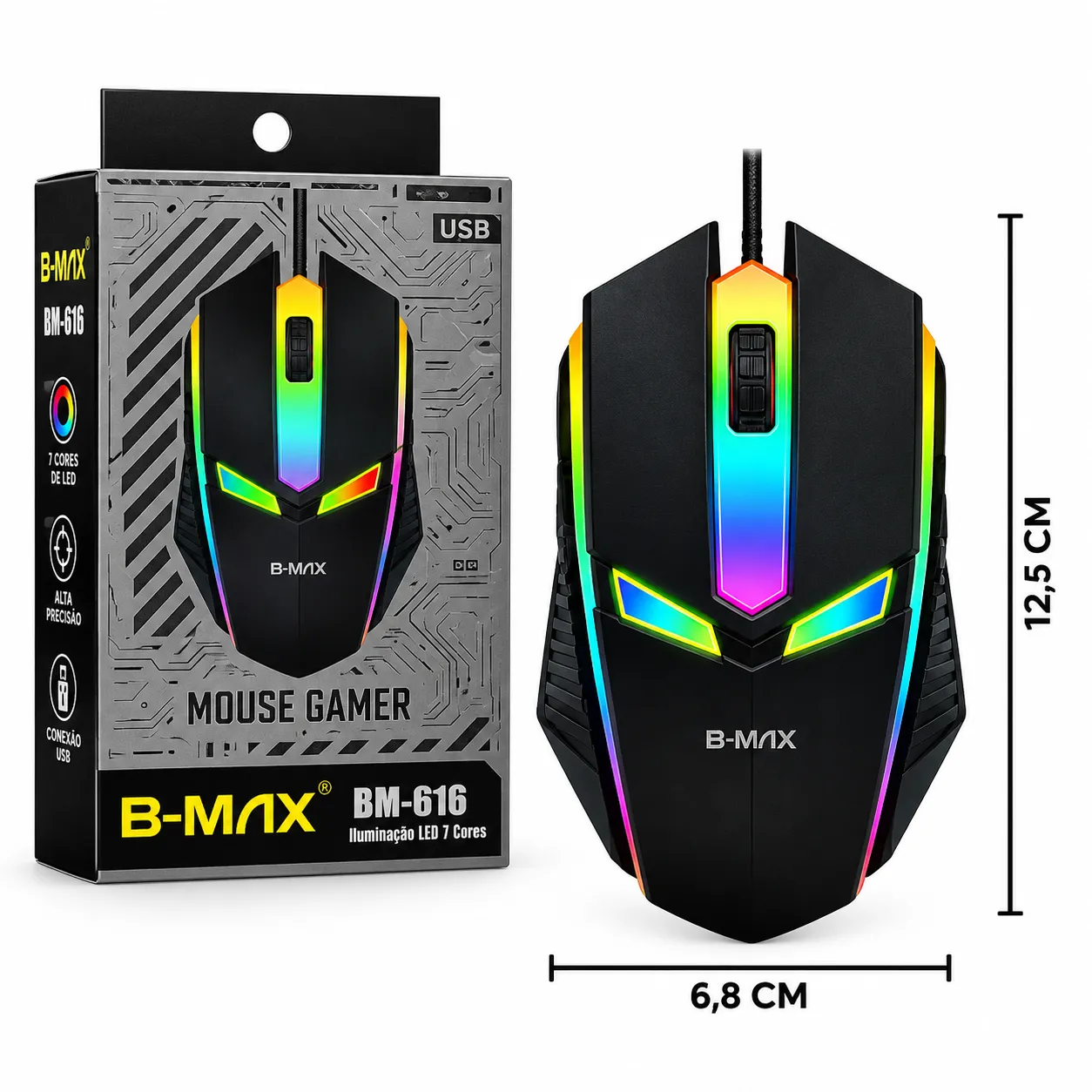 Mouse Gamer Com Fio RGB B-Max BM-616