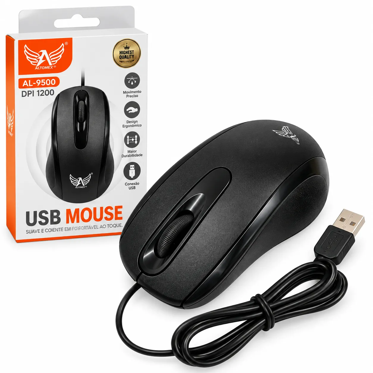 Mouse Óptico Com Fio 1200 DPI Altomex AL-9500