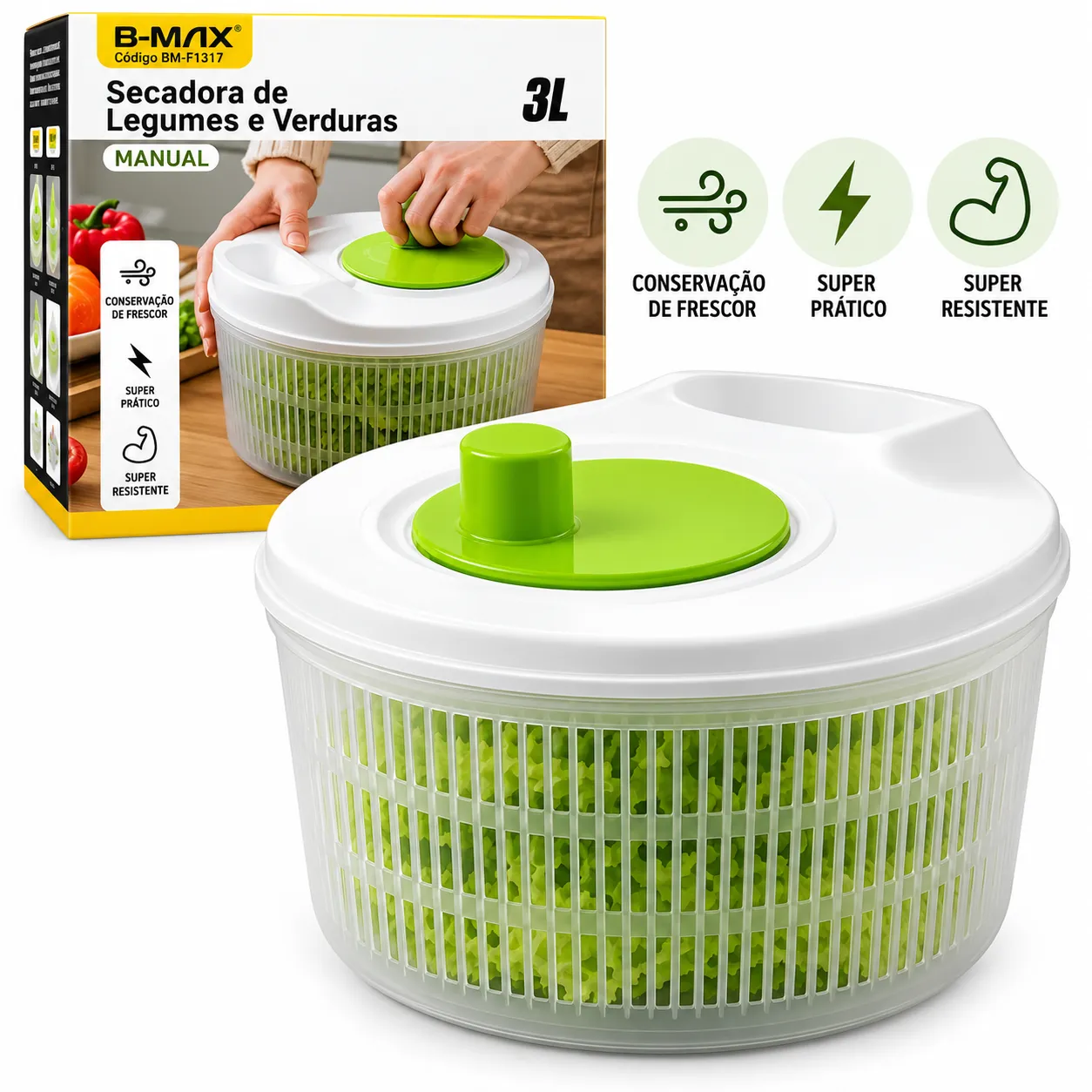 Centrífuga Manual Para Saladas 3 Litros B-Max BM-F1317