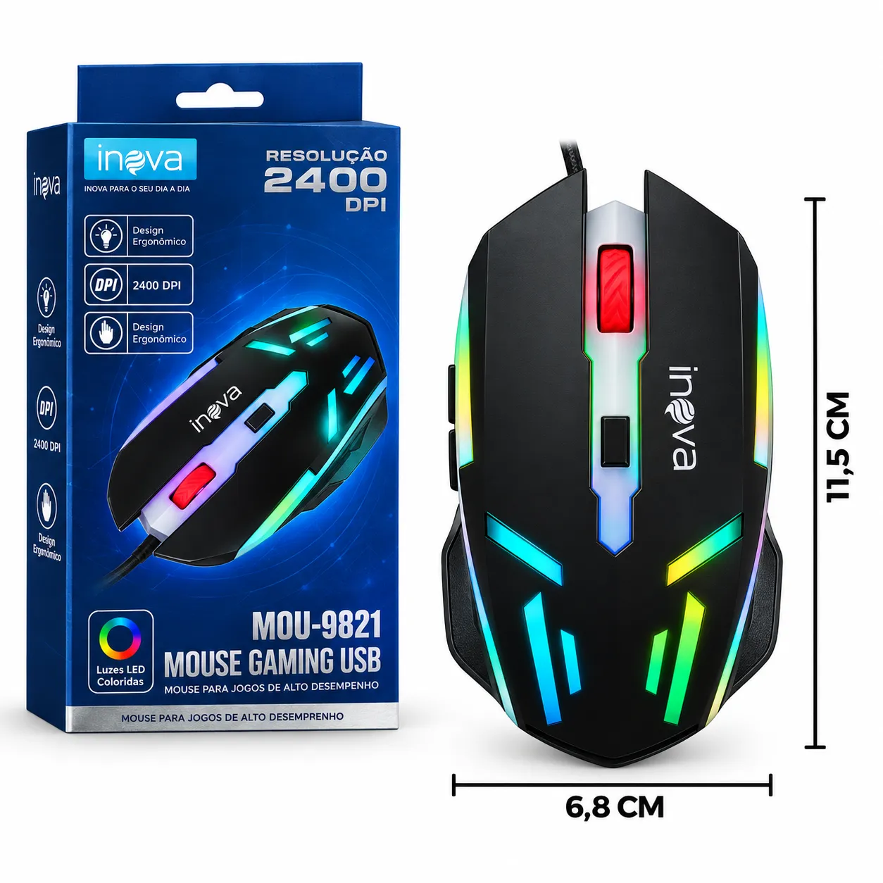Mouse Gamer 2400 DPI Com Fio USB Inova MOU-9821