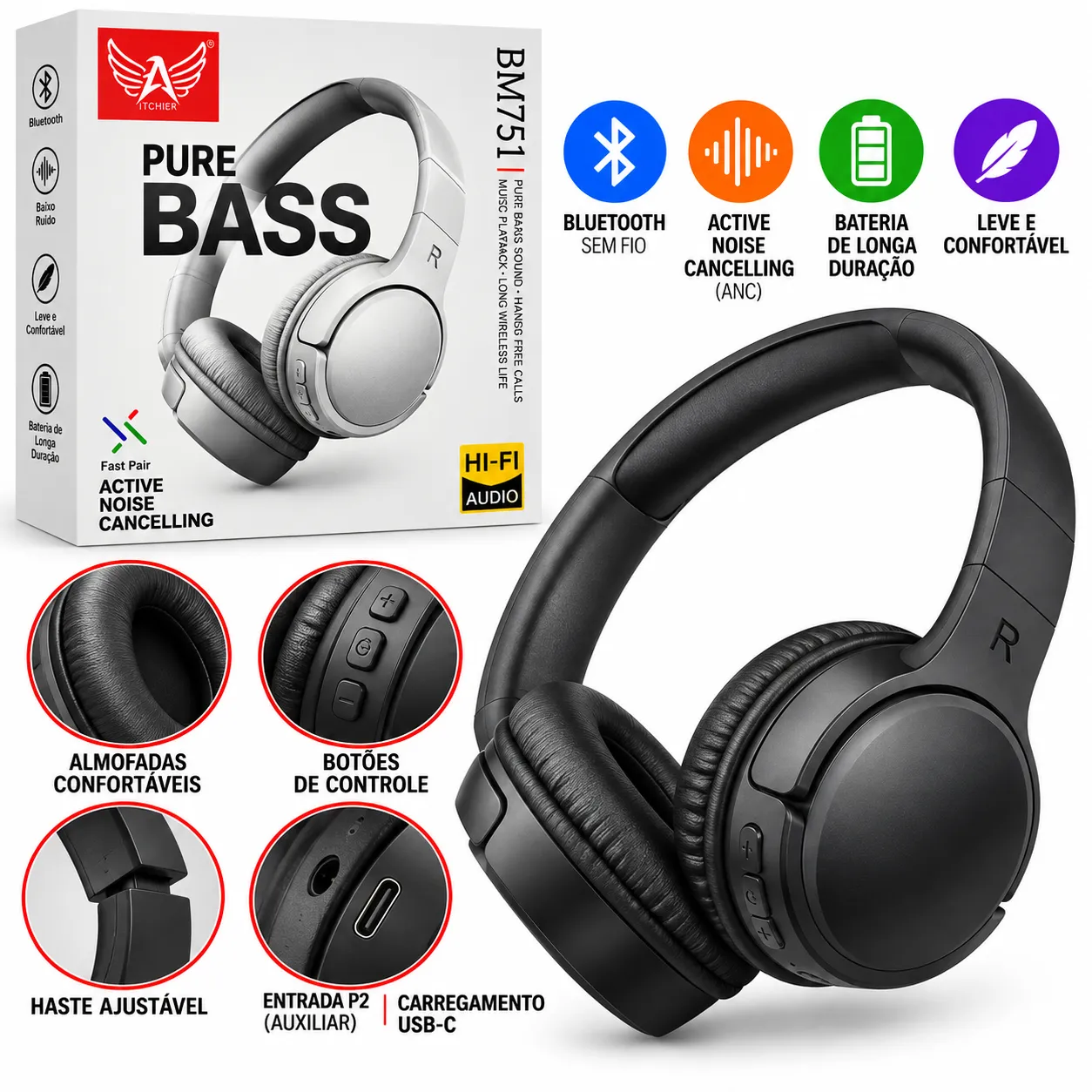 Fone De Ouvido Bluetooth Recarregável Altomex BM751
