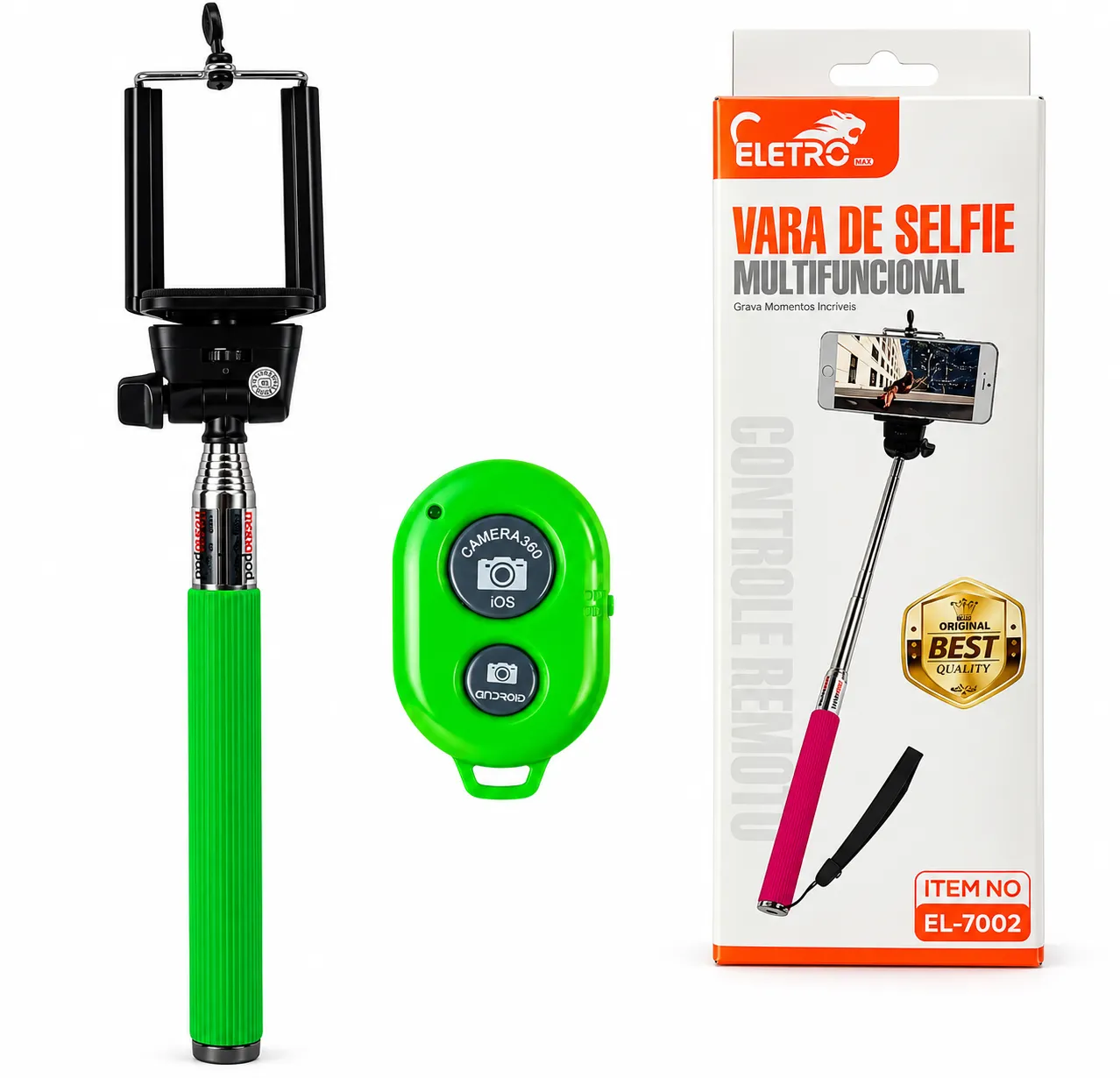 Bastão De Selfie Com Controle Remoto Tripé 100cm Eletromex EL-7002