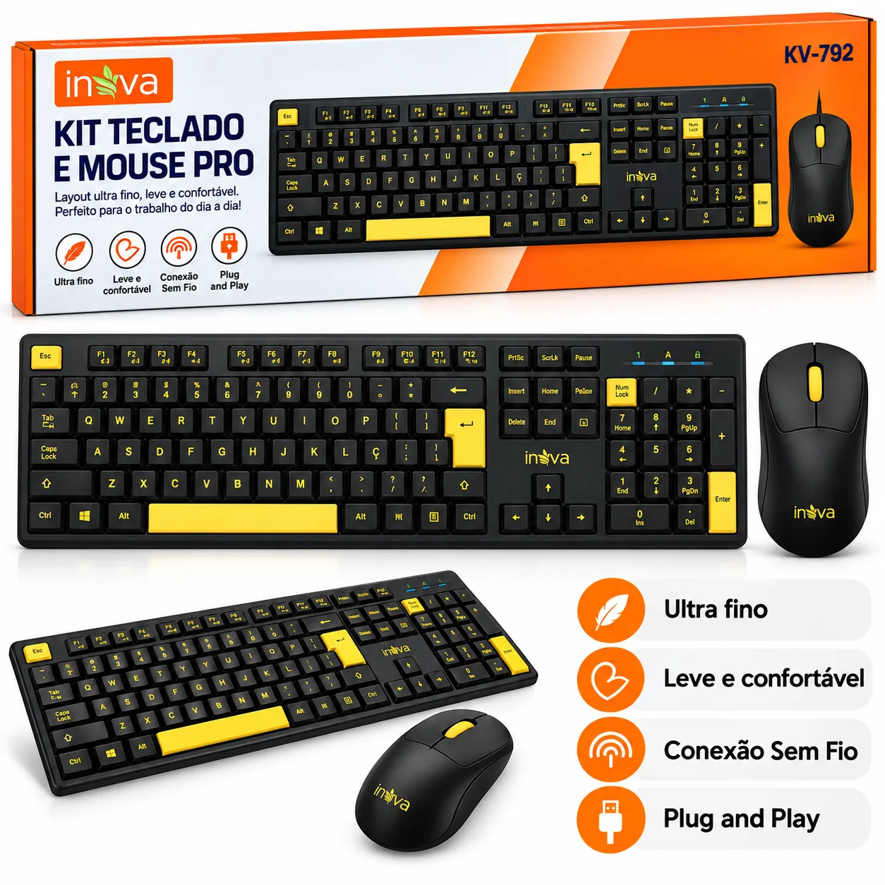 Kit Teclado e Mouse Optico Usb Sem Fio Bluetooth Abnt2 KV-792 - 2