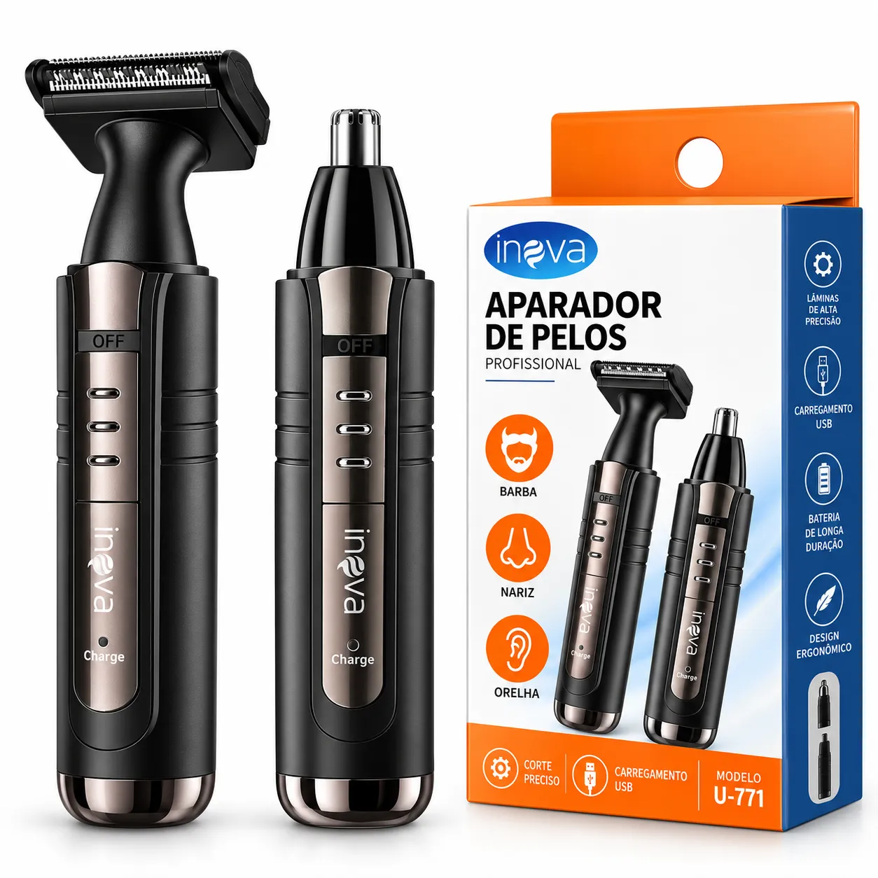 Aparador de Pelo Barba Nariz 2 em 1 Profissional Inova U771