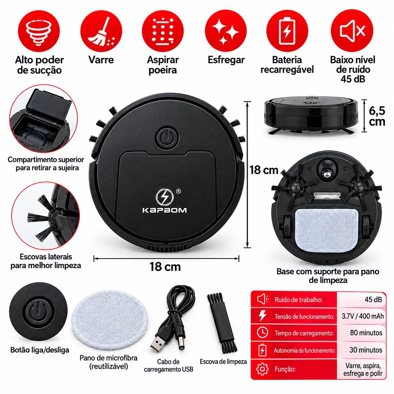 Aspirador Robô Recarregável Kapbom KA-6473 - 2