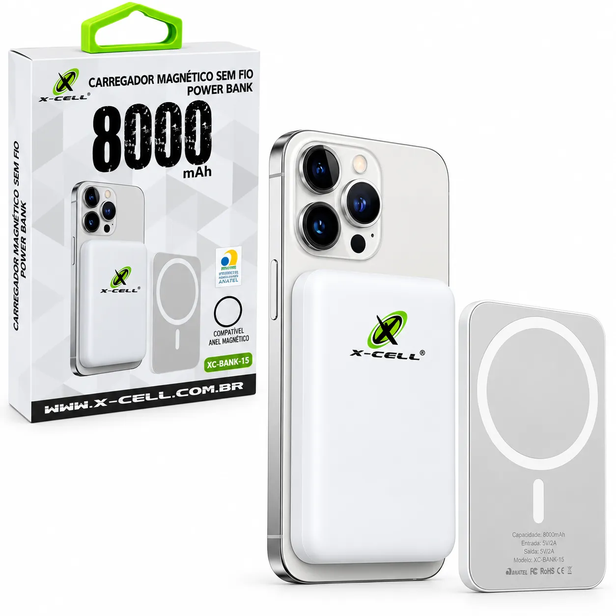 Carga Extra 8000mAh Magnético Por Indução X-Cell XC-BANK-15