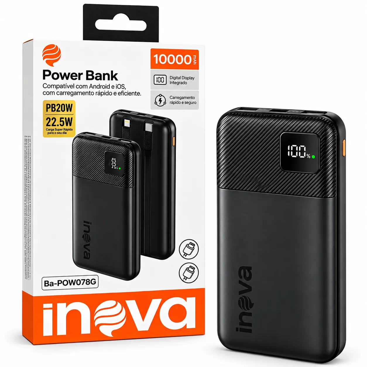 Carga Extra 10.000mAh 22,5W Com Cabos Inova BA-POW078G