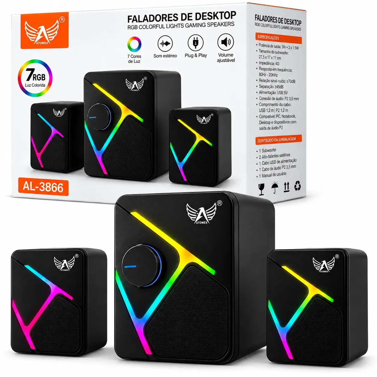 Caixa de Som RGB Bluetooth Multimídia Altomex AL-3866