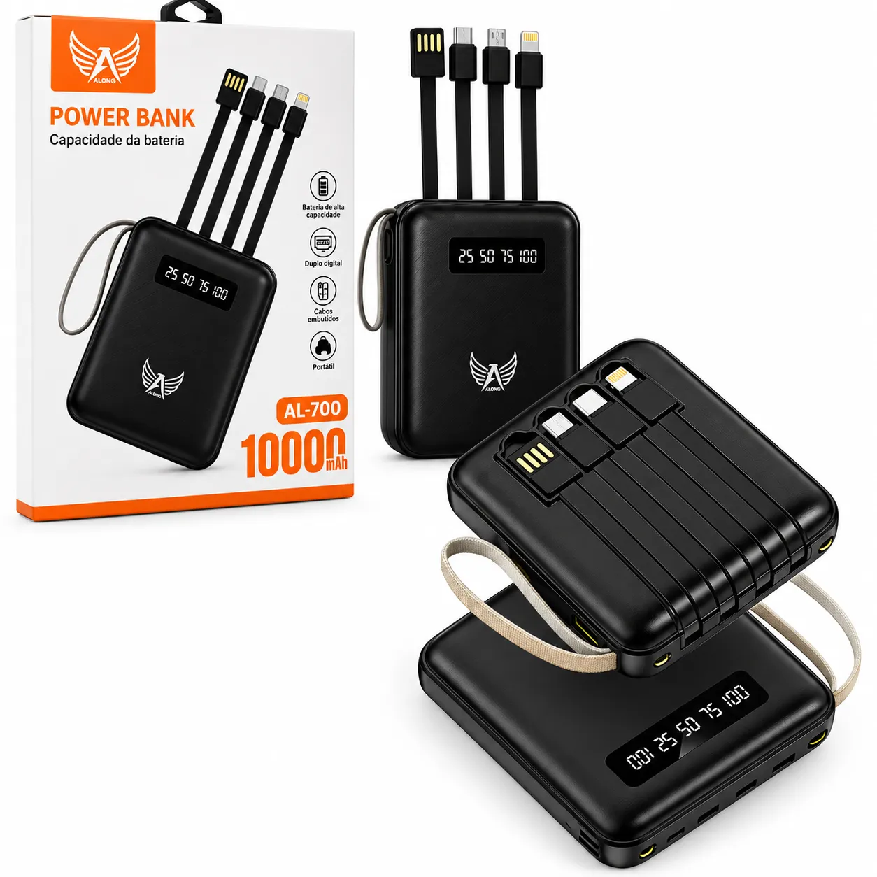 Carga Extra 10.000mAh 4 Interfaces e Lanterna Altomex AL-700