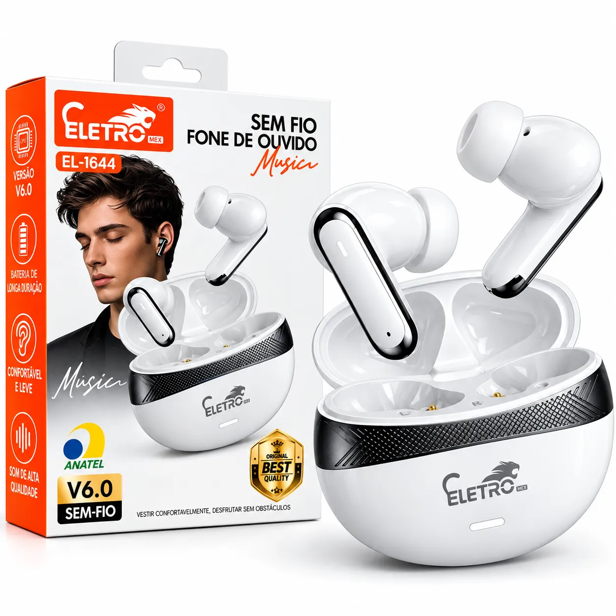 Fone de Ouvido Sem Fio V6.0 Eletromex EL-1644