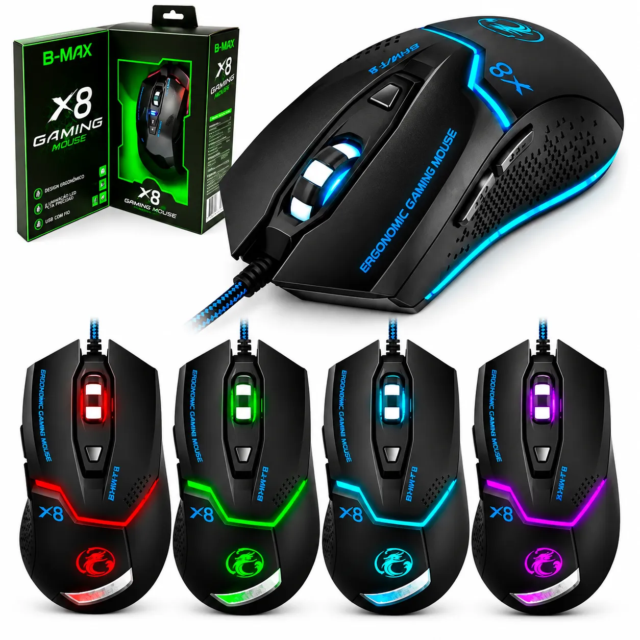 Mouse Óptico om fio para Jogos Gamer B-MAX X7 - 2