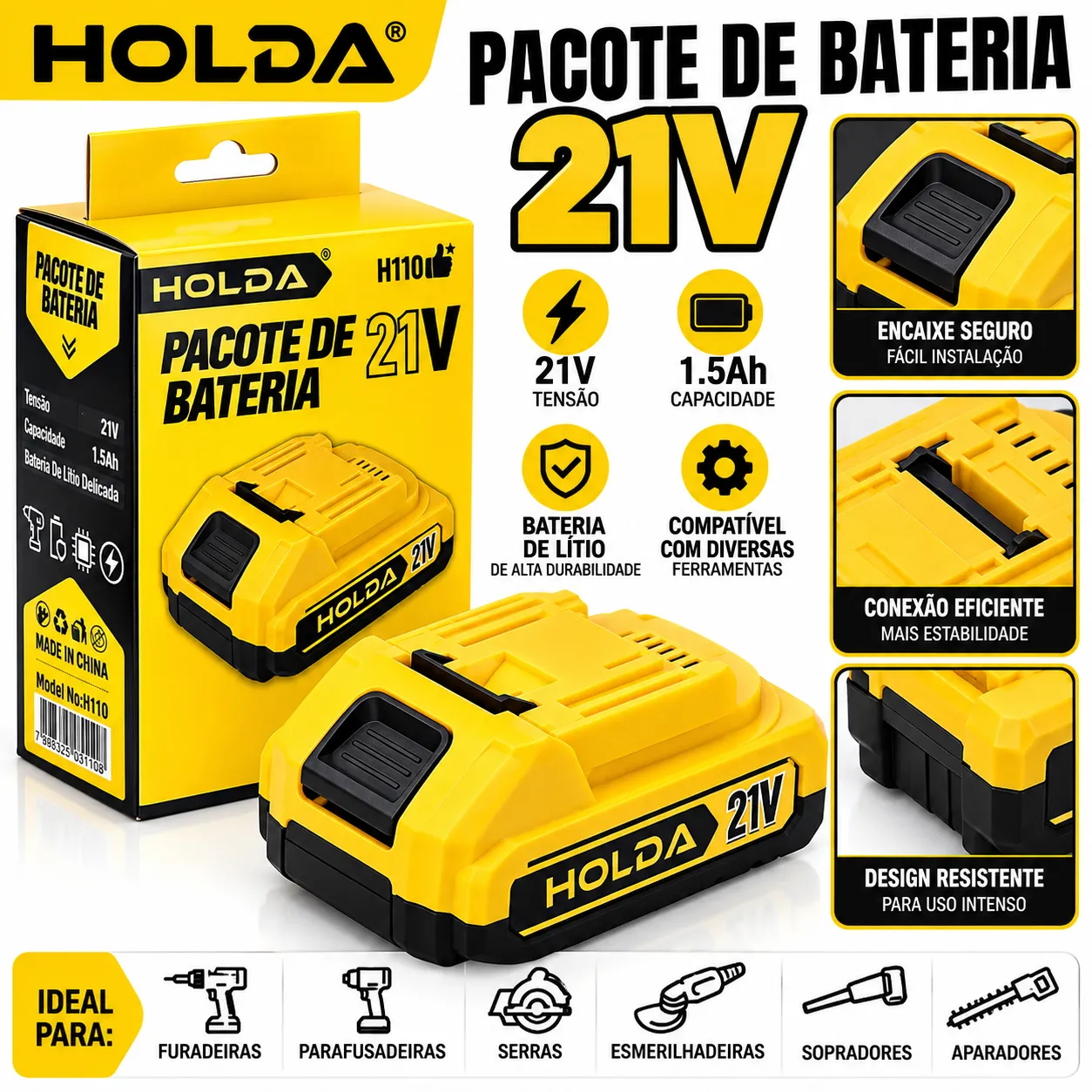 Bateria Recarregável 21V 1,5Ah Holda H110