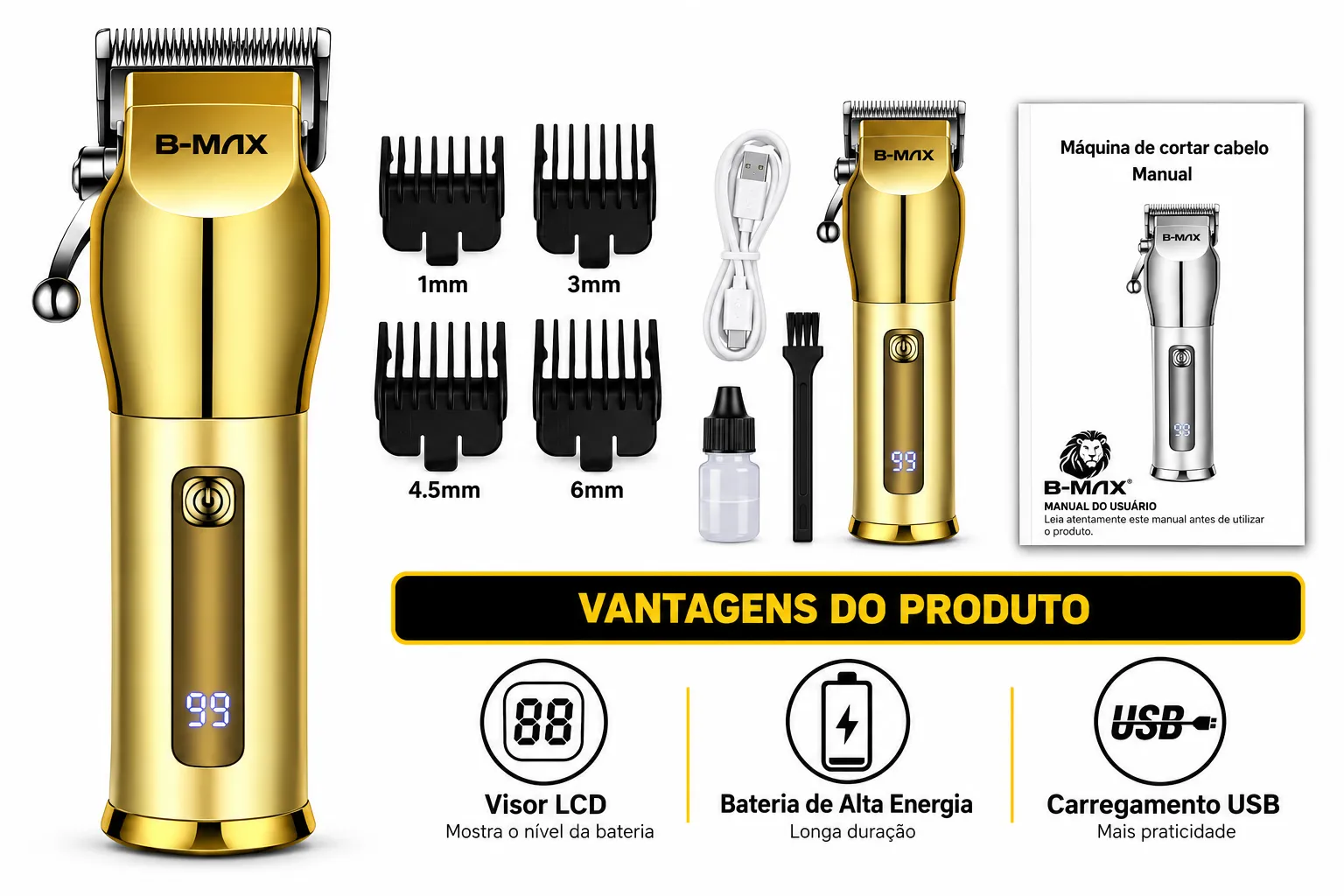 Máquina de Corte Recarregável com Visor Digital 3W - B-Max BM-C062 - 2