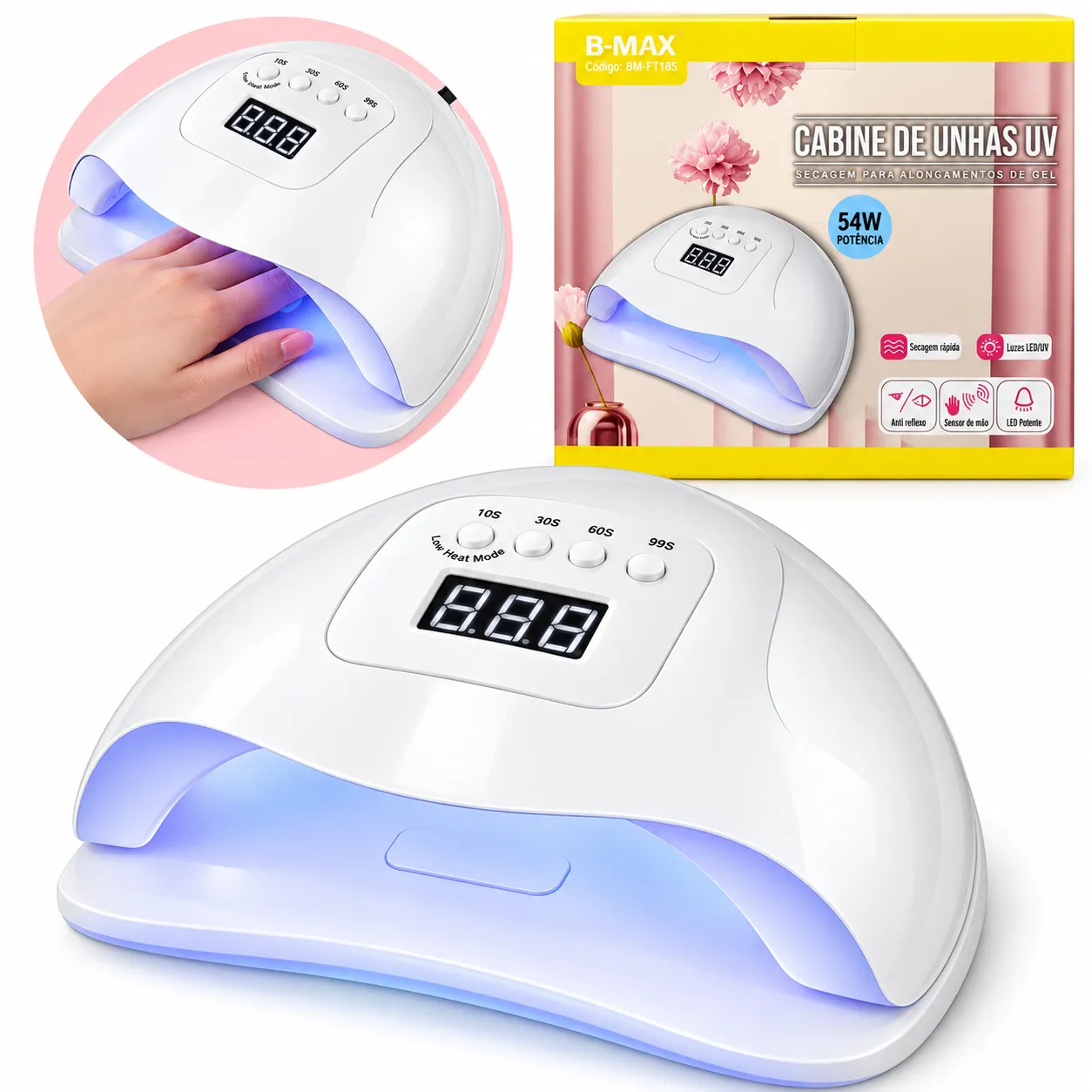 Cabine De Unhas LED UV Para Secar Gel 54W B-Max BM-F1184