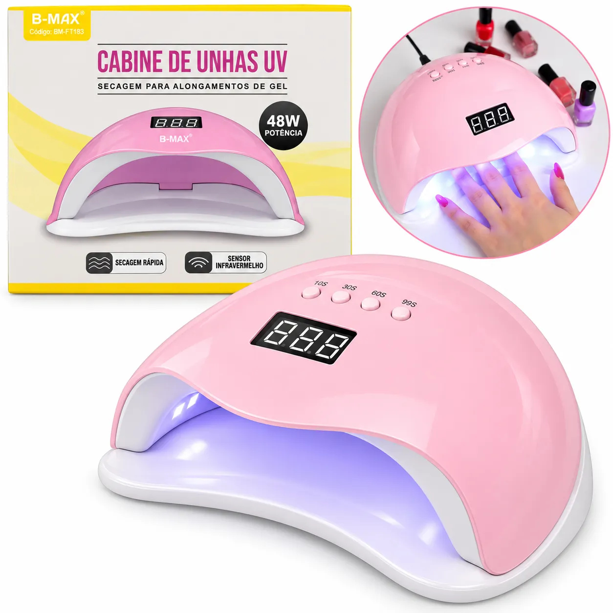 Cabine De Unhas LED UV Para Secar Gel 48W B-Max BM-F1183