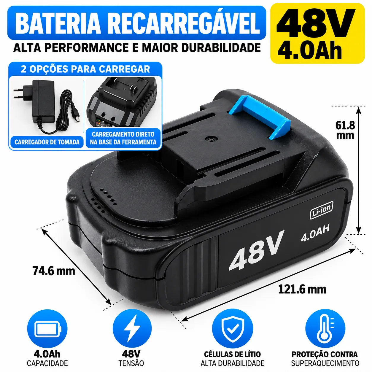 Bateria Recarregável 48V 4.0Ah Lítio para Ferramentas Elétricas Luatek BT-48 - 2