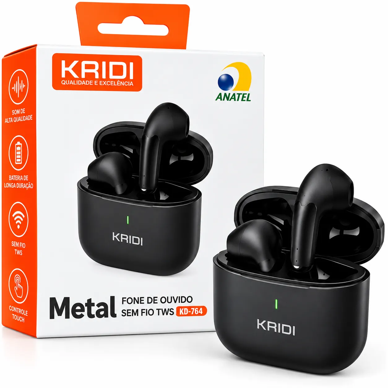 Fone de Ouvido Sem Fio TWS Metal Kaidi KD-764