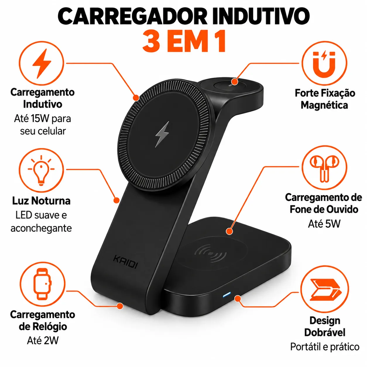 Carregador Indutivo 3 em 1 Kaidi KD-9094 - 2