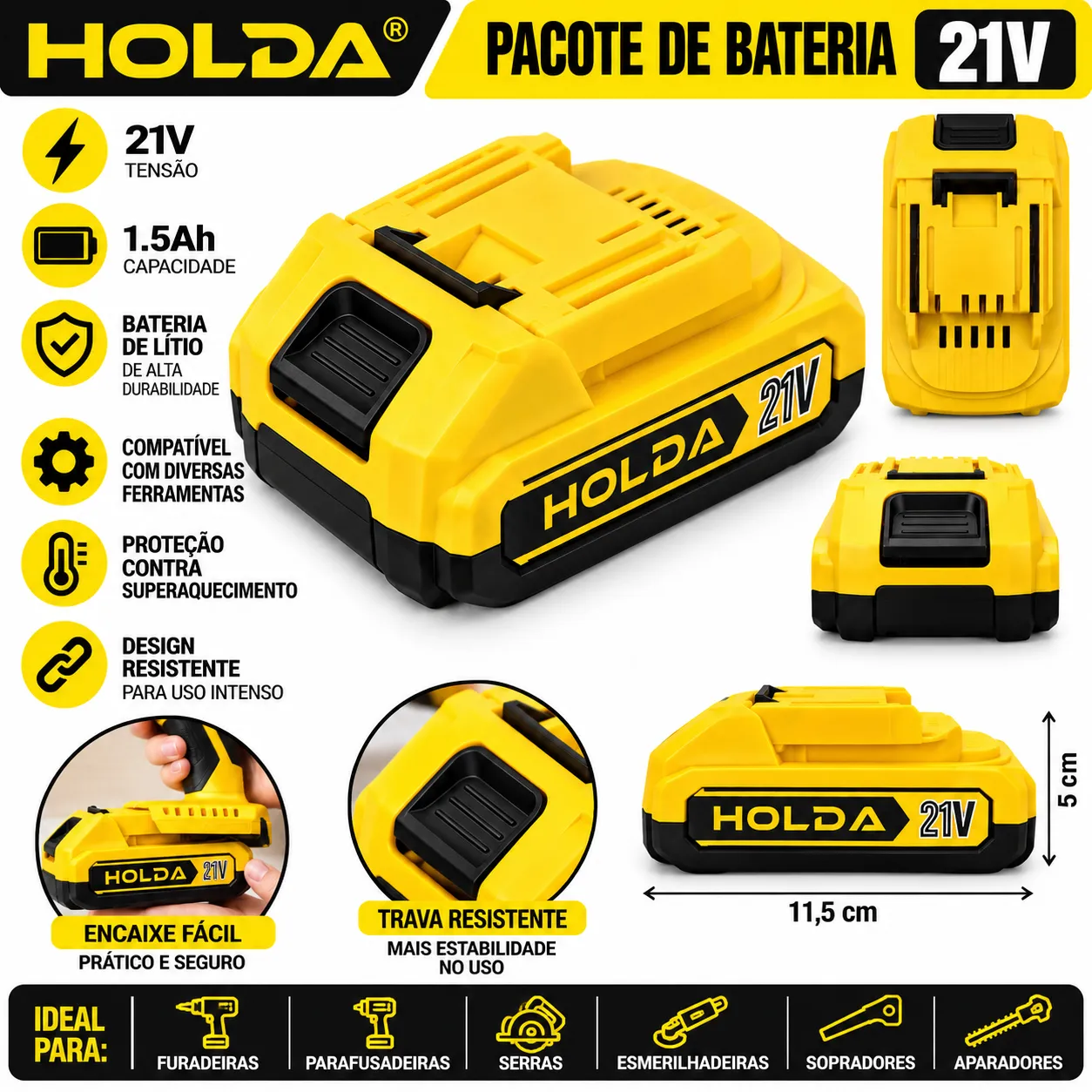 Bateria Recarregável 21V 1,5Ah Holda H110 - 2