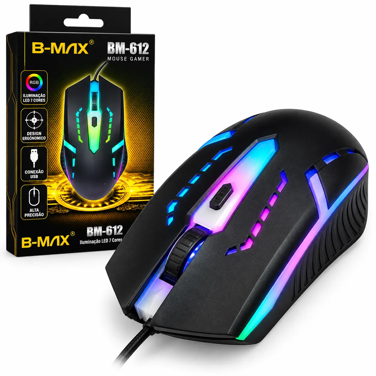 Mouse Gamer 3200 DPI Com Fio USB 3.0 B-Max BM-612