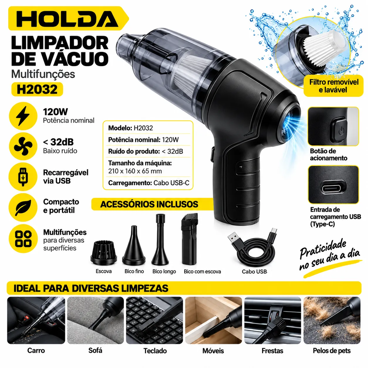 Aspirador de Pó Portátil Sem Fio Holda H2032 - 2