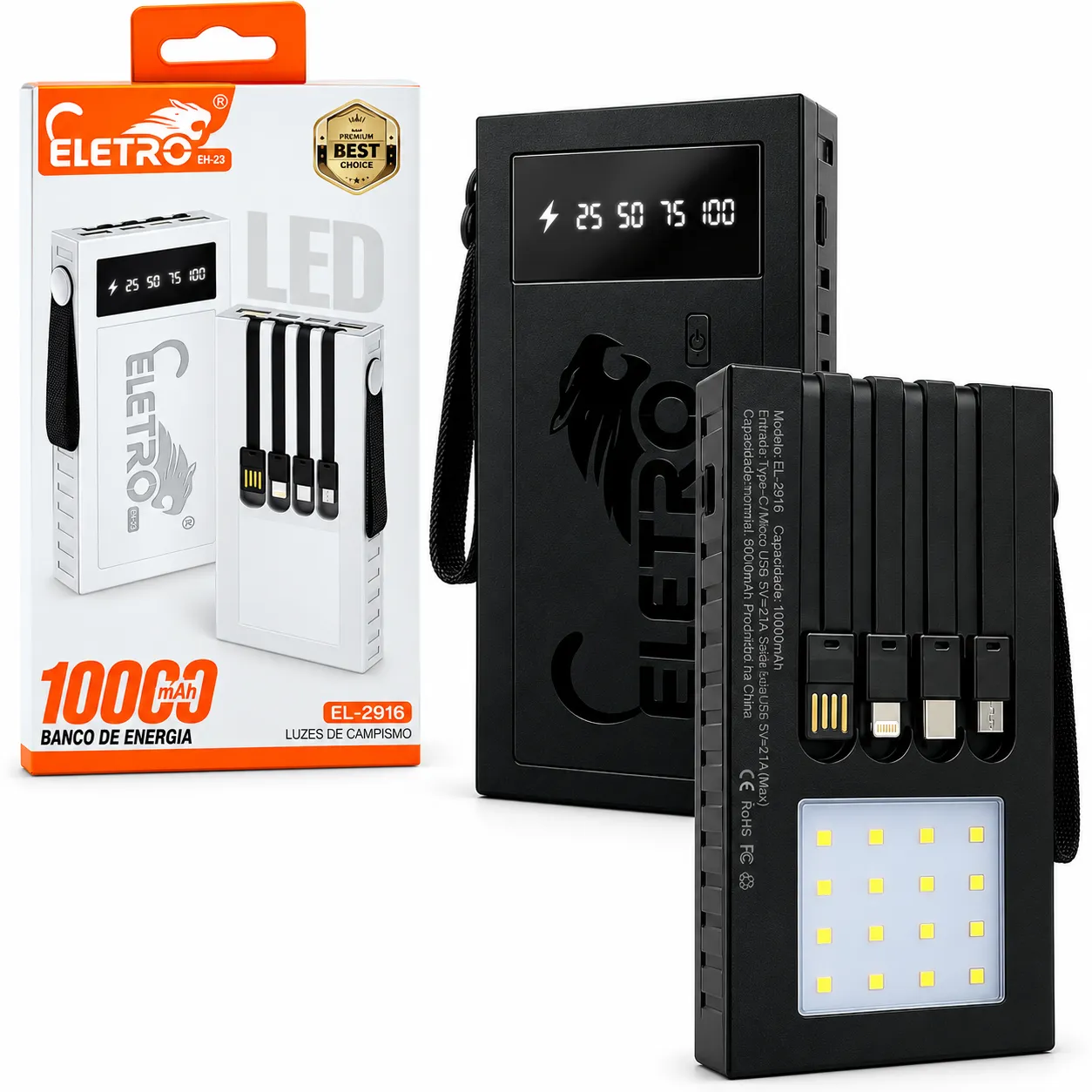 Carga Extra 10.000mAh 4 Interfaces Eletromex EL-2916
