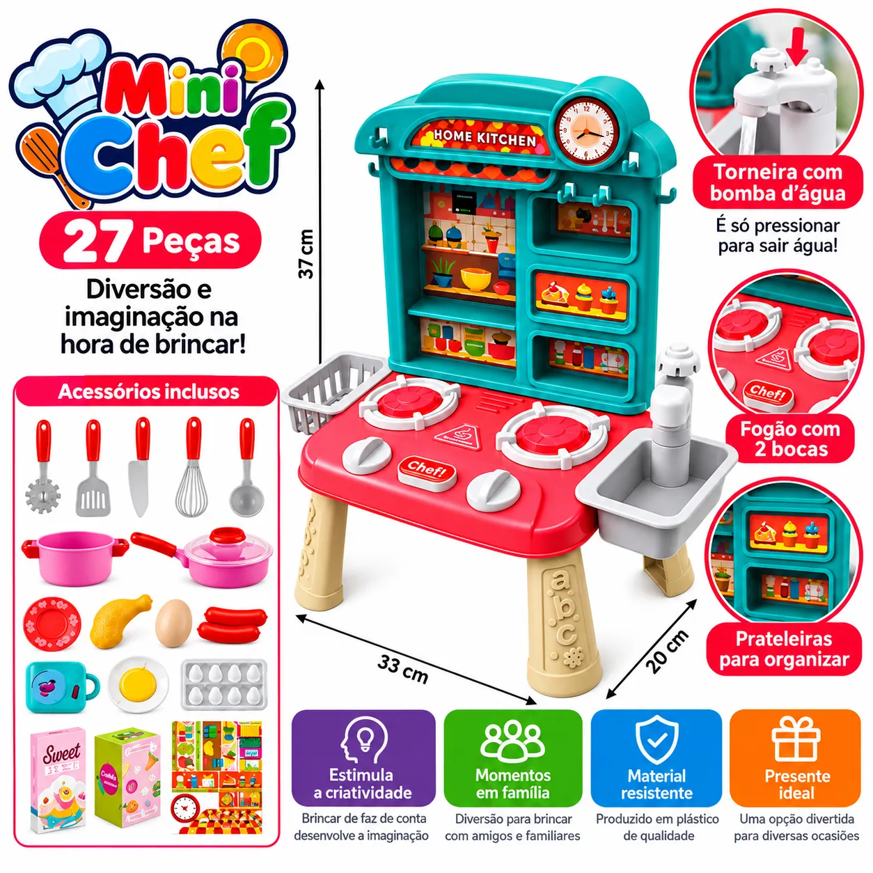 Cozinha Infantil Mini Chef com 27 Peças TK-AB4419 - 2