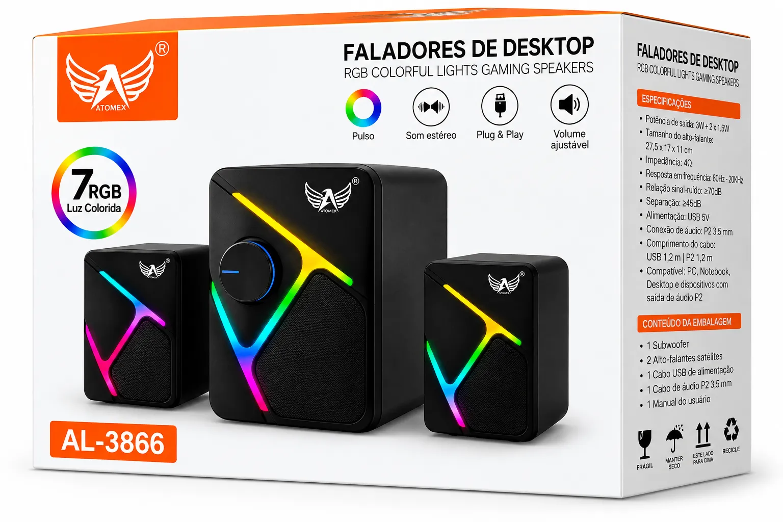 Caixa de Som RGB Bluetooth Multimídia Altomex AL-3866 - 2