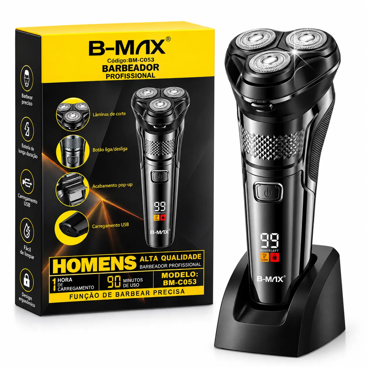 Barbeador Elétrico Profissional Recarregável B-Max BM-C053
