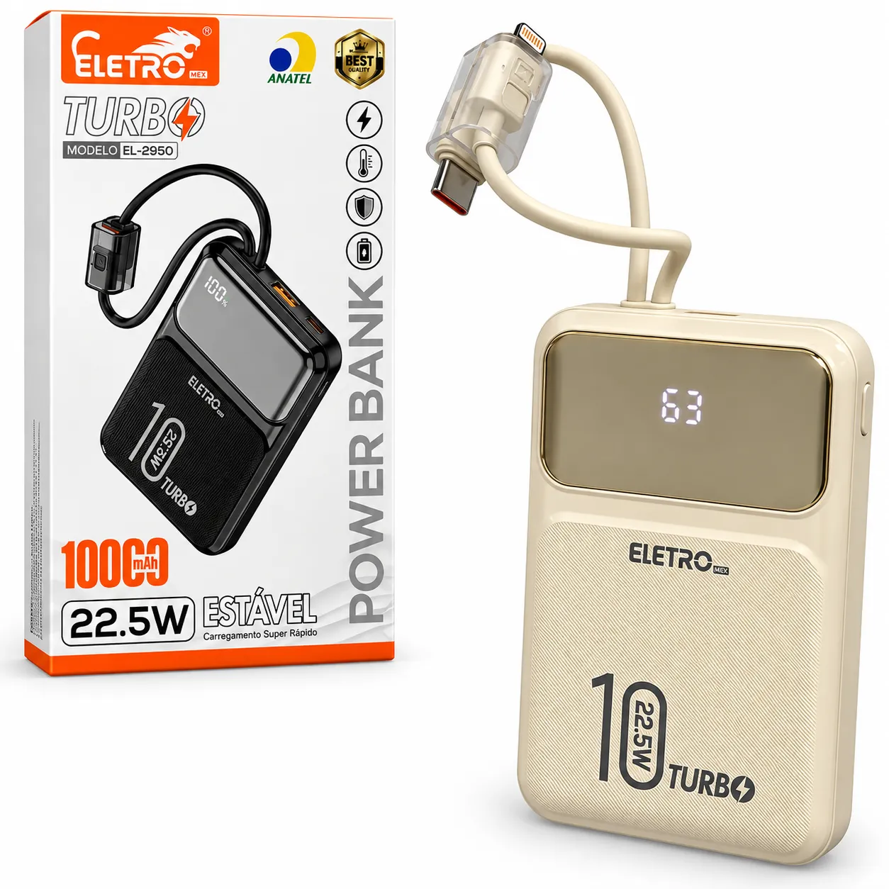 Carga Extra 10.000mAh 2 Interfaces Eletromex EL-2950