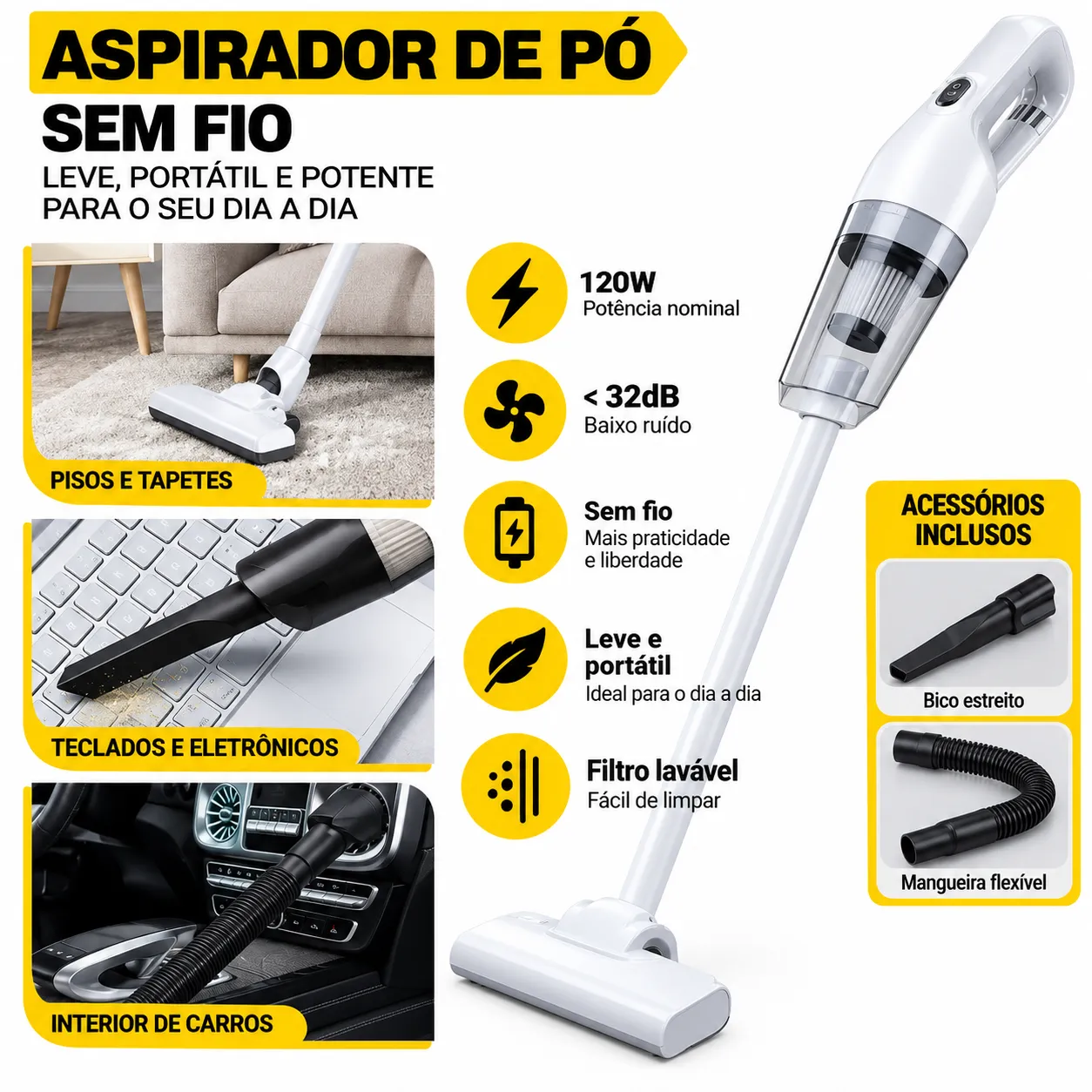 Aspirador de Pó Sem Fio Automotivo e Domestico Tomate ACT-020 - 2