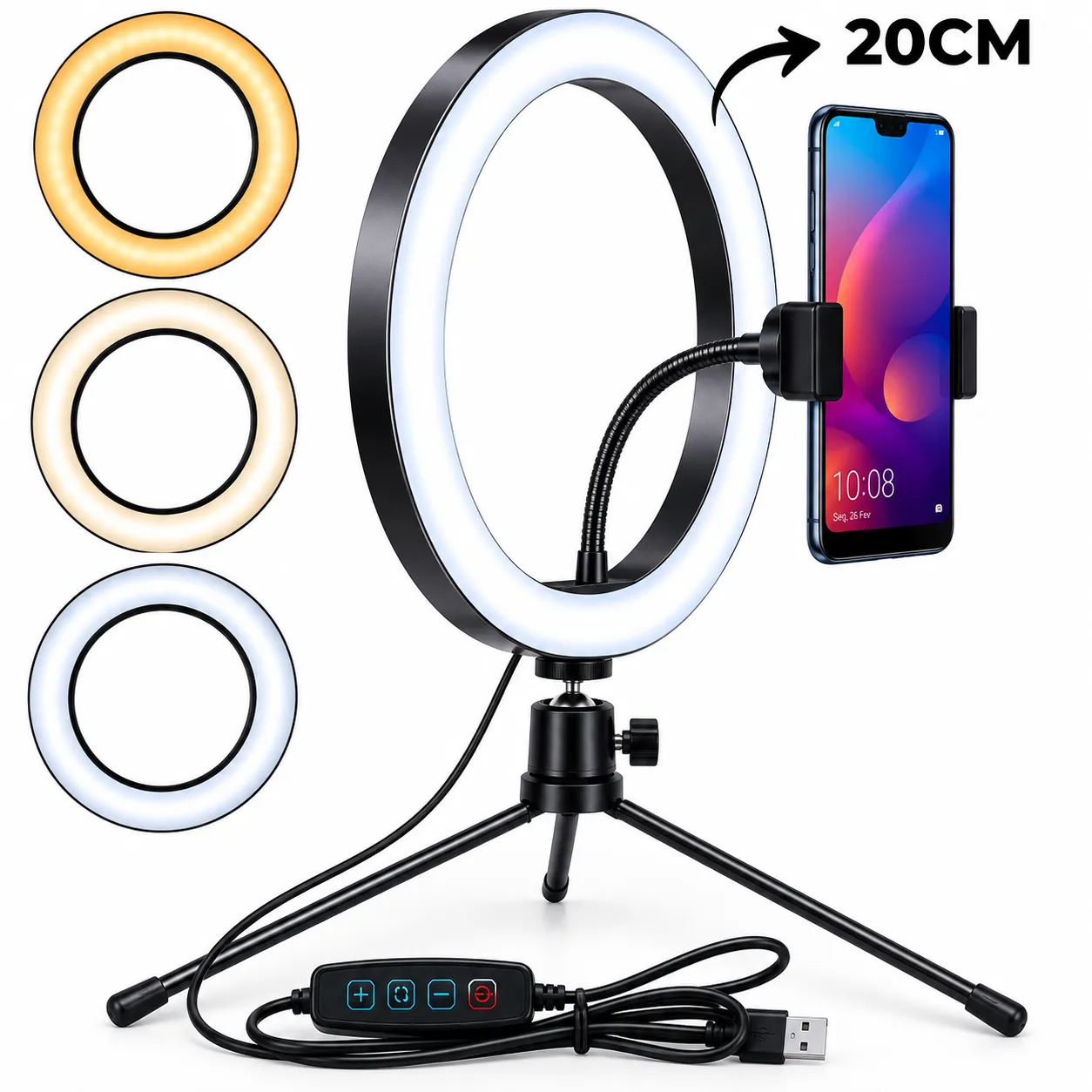 Iluminador Ring Light 8 Polegadas Com Suporte De Celular B-Max BM-L02 - 2