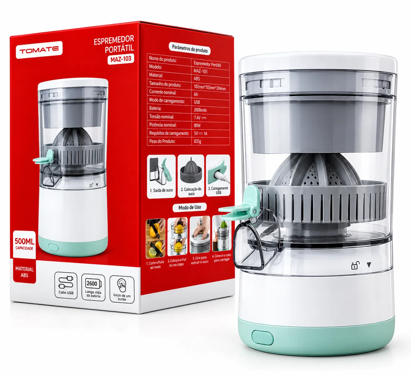 Espremedor Portátil 500ml Tomate MAZ-103