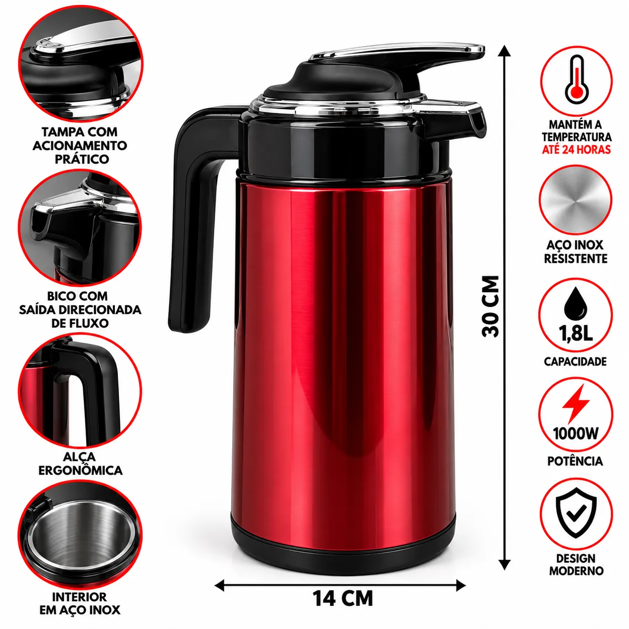 Chaleira Elétrica Térmica 1.8 Litros 1000W Bak BAK-CET18L-127 - 2