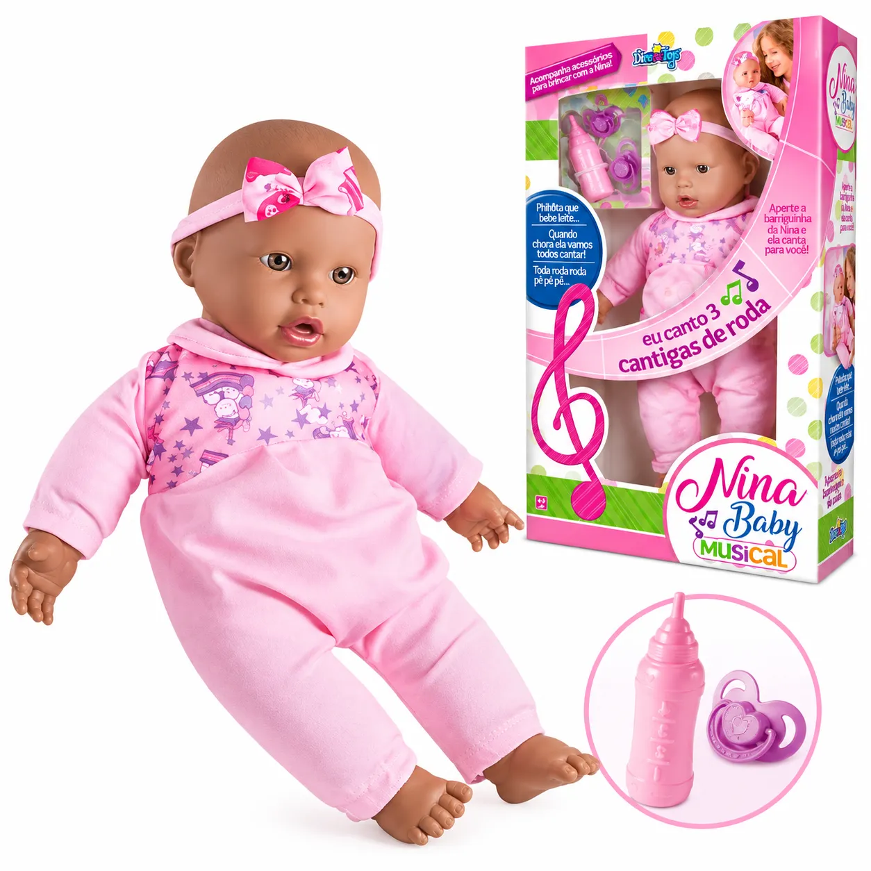 Boneca Nina Baby Musical Negra 50cm Nova Toys 1048