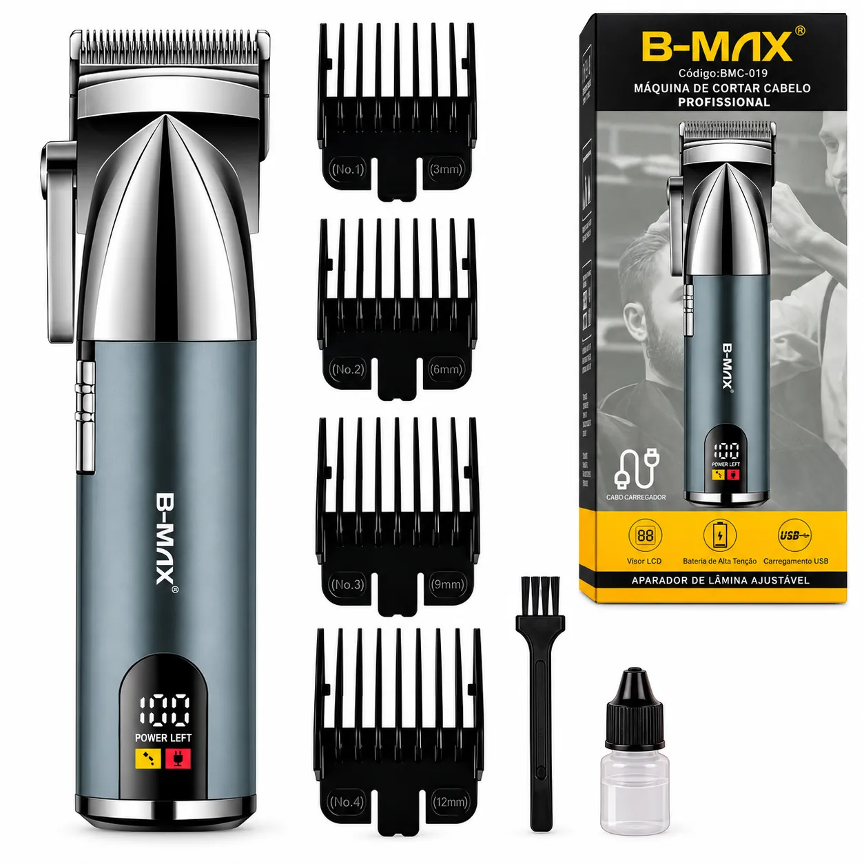 Máquina Profissional De Cortar Cabelo Com Visor LCD B-Max BM-C019