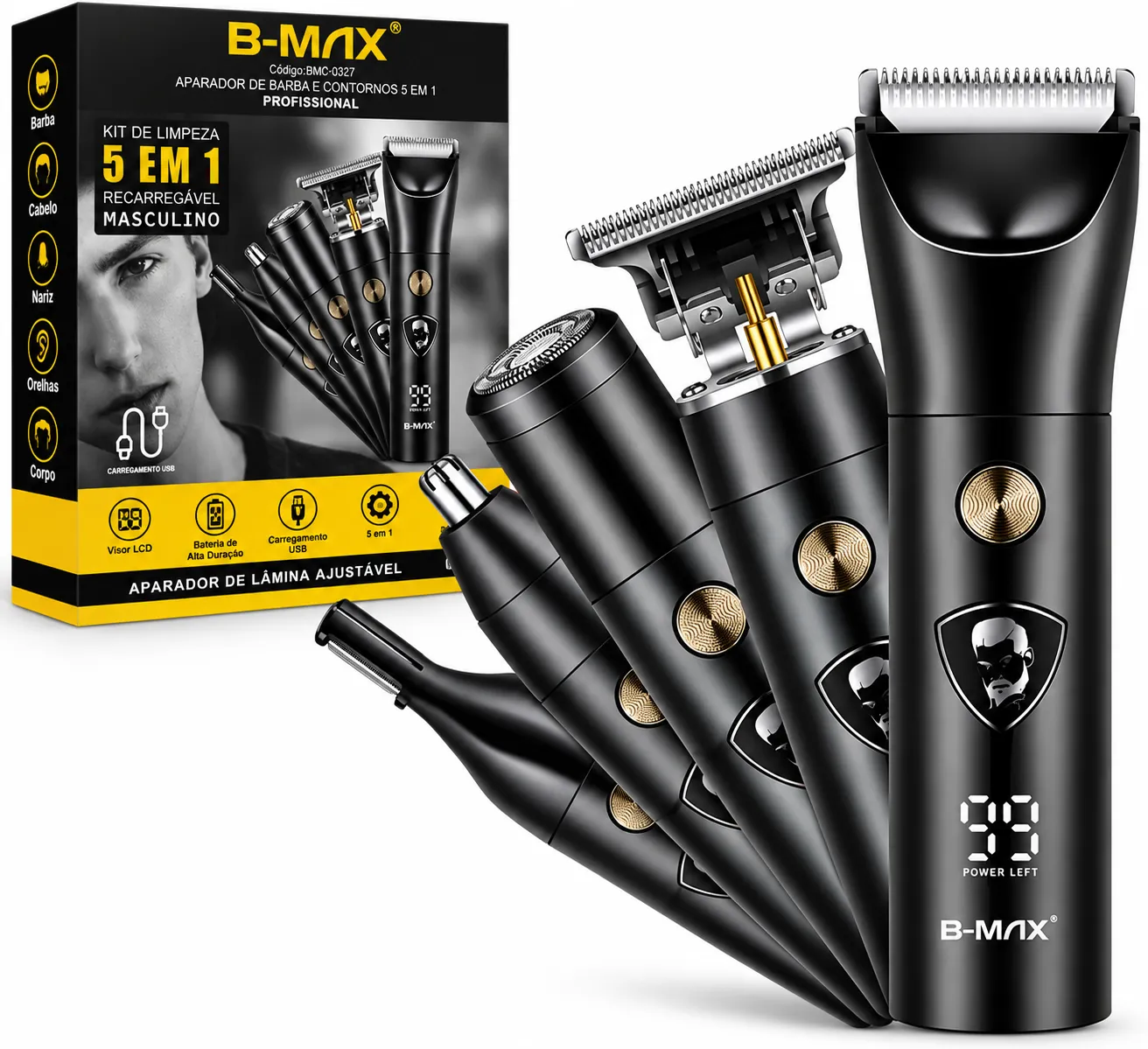 Máquina De Cortar Cabelo e Acabamento 5 Em 1 Recarregável B-Max BM-C057
