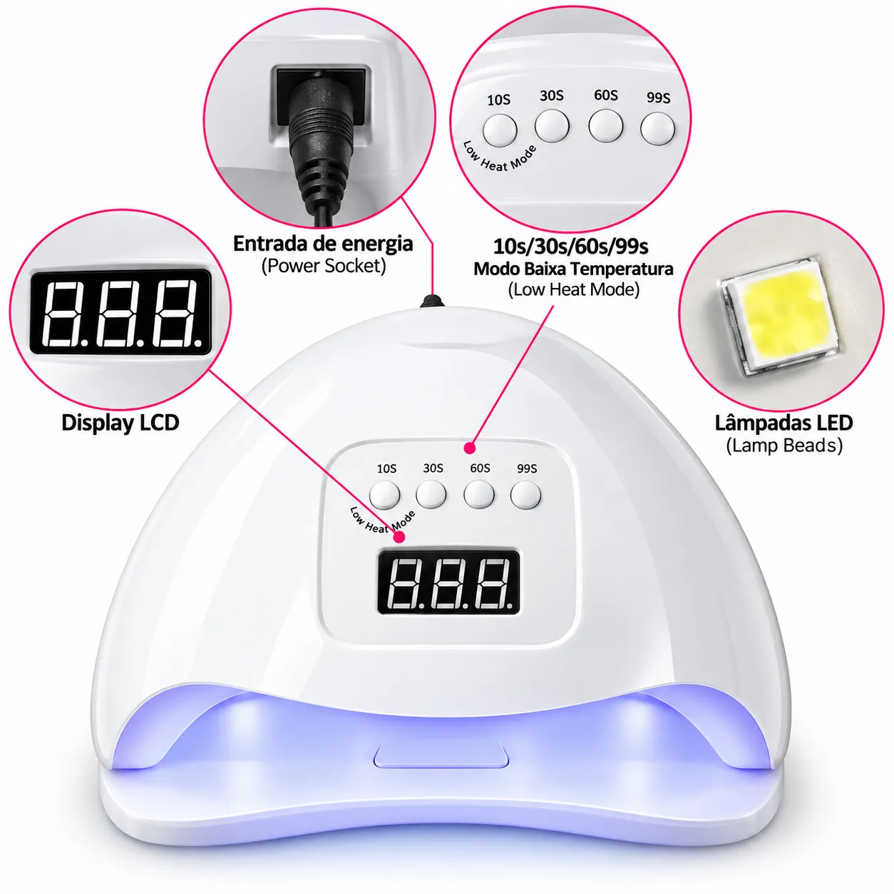 Cabine De Unhas LED UV Para Secar Gel 54W B-Max BM-F1184 - 2