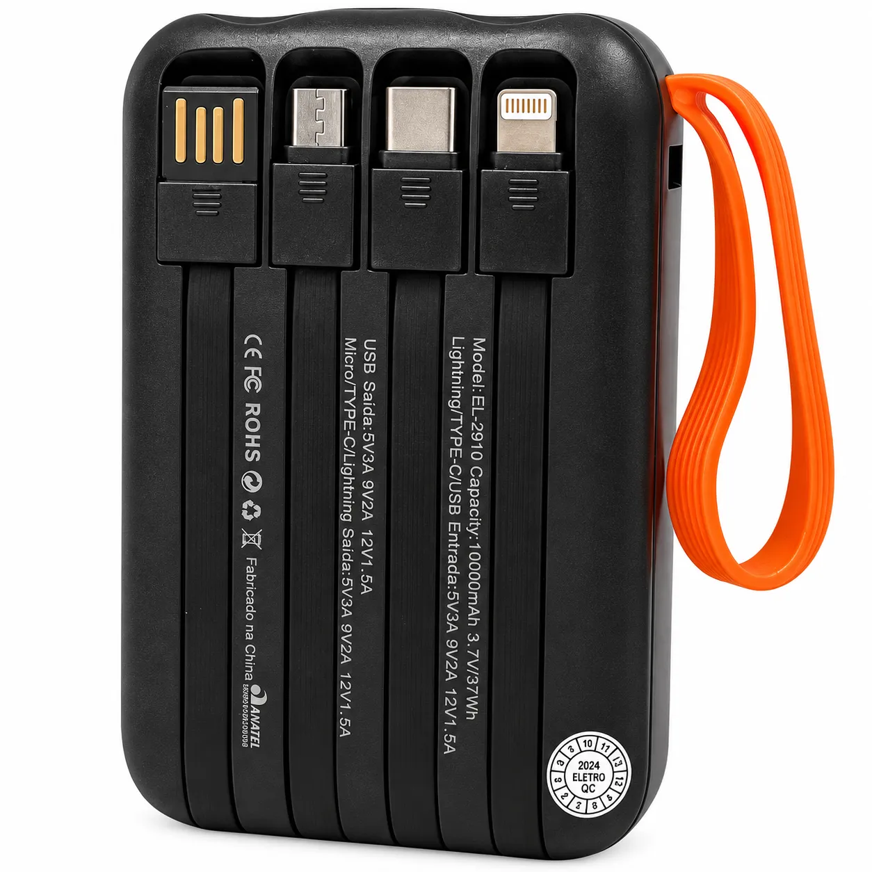 Carga Extra 10.000mAh 4 Interfaces Com Lanterna Eletromex EL-2910 - 2